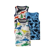 Zwiiyzr 1-8Y Toddler Baby Boys Dinosaur Tank Tops Soft Cotton Sleeveless Top Undershirts Pack Of 3 Blue